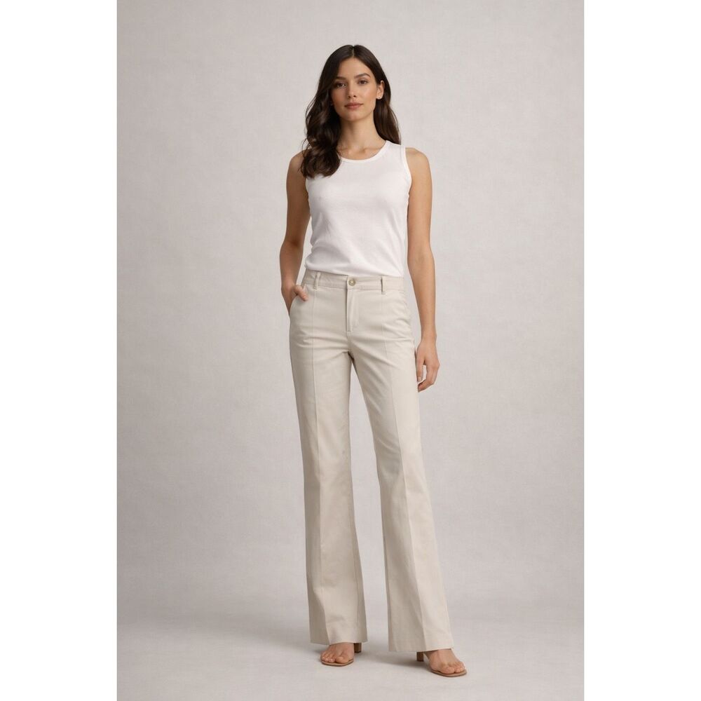 Crocodile Ladies Beige Flare Pants Mid Rise Cotton Blend Size 4